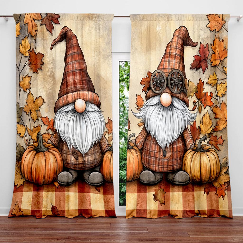 2pcs Halloween Pumpkin White Bearded Dwarf Printed Curtain for Halloween Home Decor - Rod Pocket Window Treatment for Bedroom