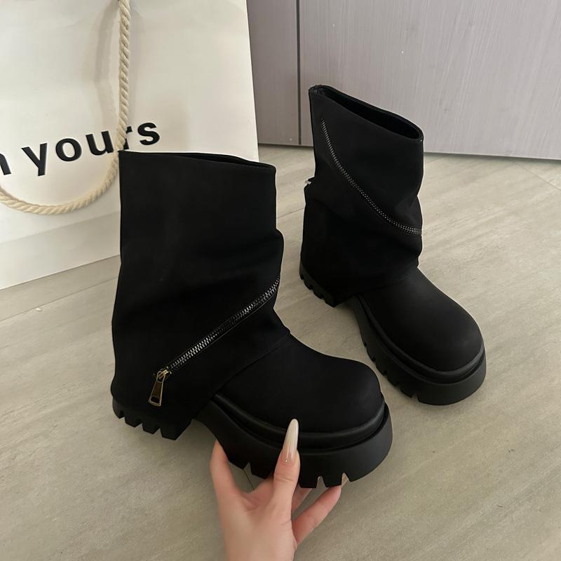 Small thick-soled Martin boots women's 2025 new autumn retro brown boots super fire trousers stacked short boots