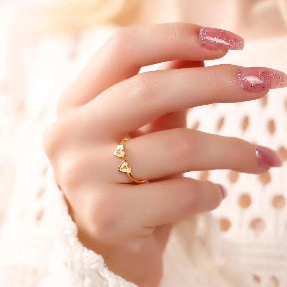 COOLTIME Anel Coração Inicial Personalizado Aço Inoxidável Personalizado Letra Número Gravado Anel de Casal Joia Presente Novo