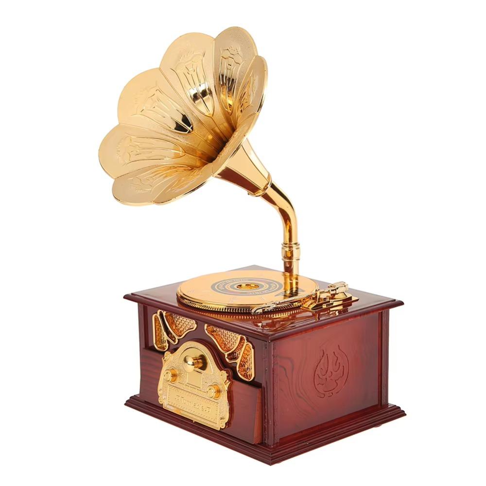 

Phonograph Shape Gramophone Model Music Box Retro Gramophone Drawer Music Box Desktop Ornaments коричневый