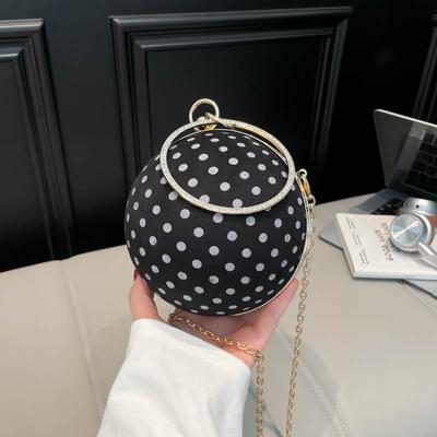Borsa Portatile Rotonda a Forma di Palla con Pois alla Moda per Donna, con Tracolla a Catena, Borsa da Donna