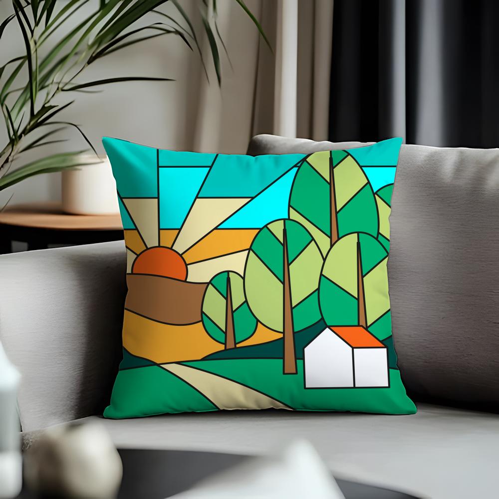 Fashion GGgeometric Landscapeed Cushion Cover Antidustmite Pillowcase Invisible Zipper Silky Short Plush Sofa Cushion Cover