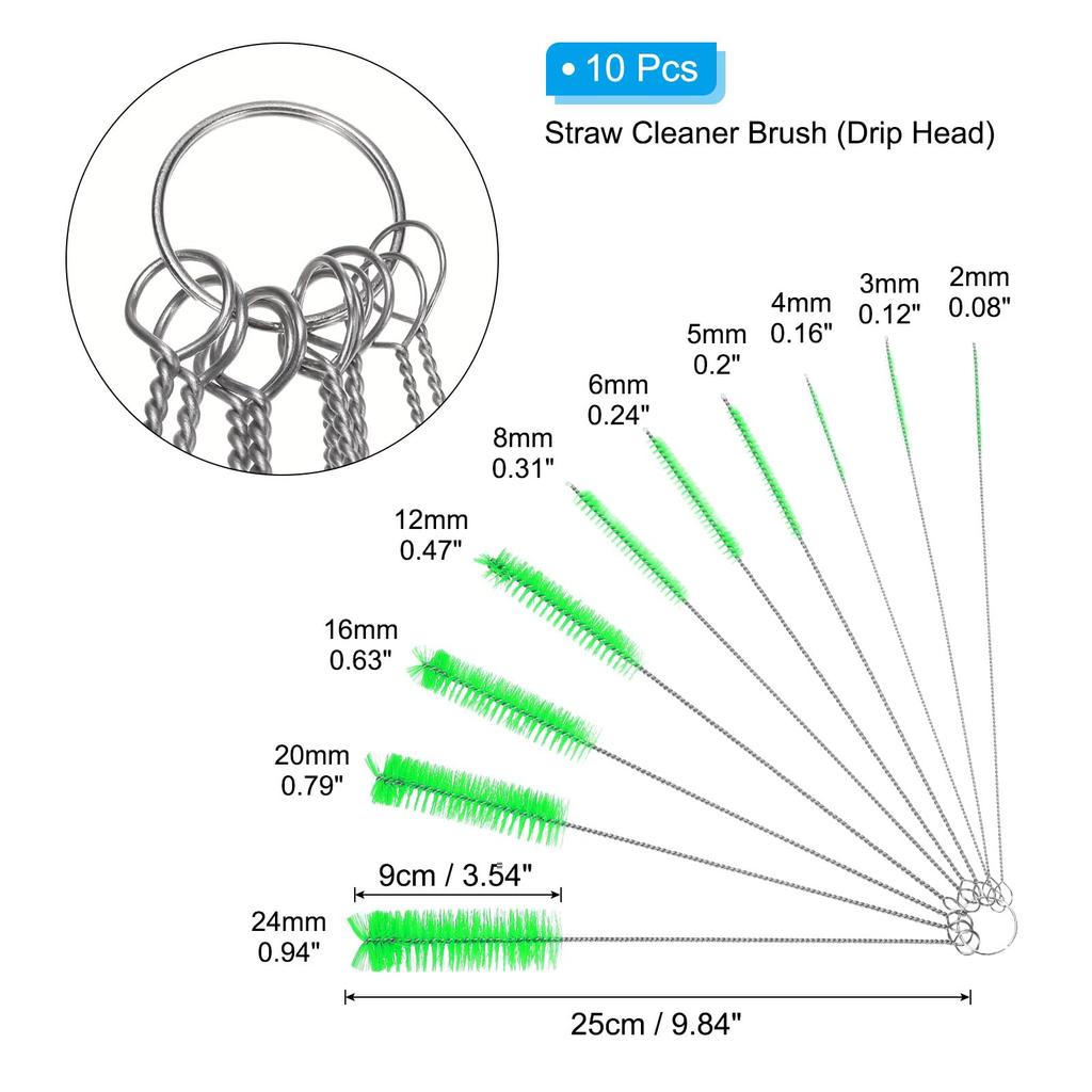 PATIKIL Long Strobe Rashi 10" Set of 10 Nylon Pipe Tube Cleaners, Green