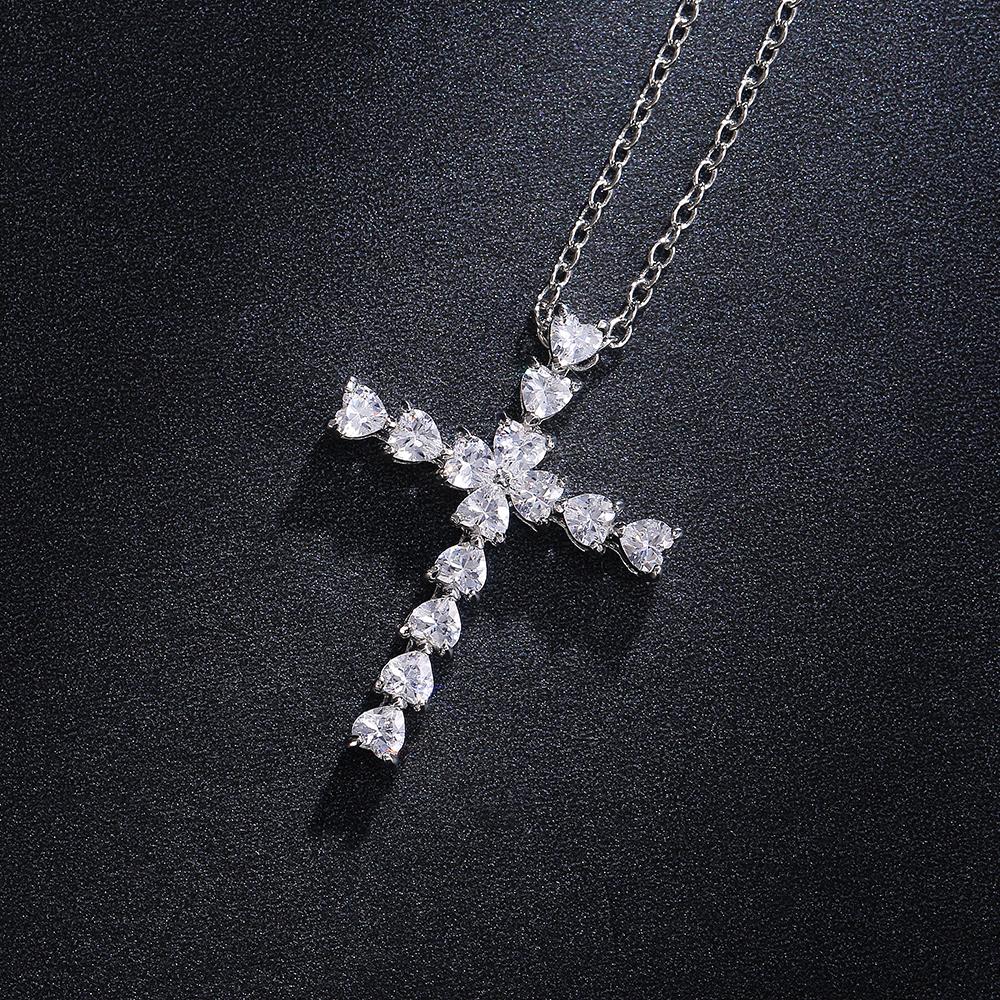 Huitan Delicate Crystal Heart Cross Pendant Necklaces for Women Shiny CZ Nice Anniversary Gift Fashion Versatile Female Necklace