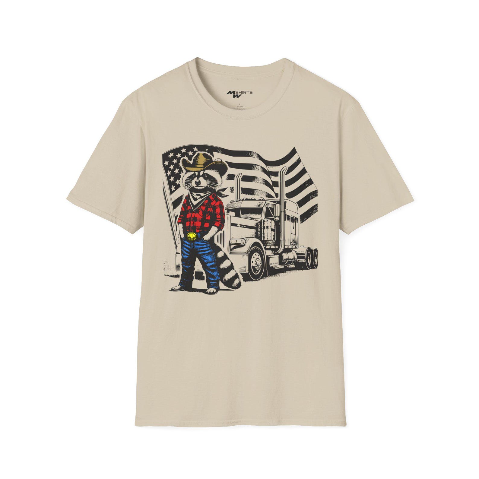 Trucker Raccoon T-Shirt: Vintage American Flag Semi Truck Tee 4XL