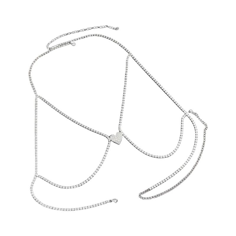 

Сверкающее сердце с бриллиантами, кисточки, ожерелье, украшение на тело, металлическая текстура, подходит для свиданий и особых случаев