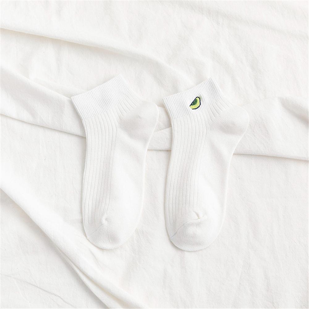 Women Solid Avocado Embroidery Socks Casual Joker Cotton Short Socks for Ladies Concise College Style Breathable Sox Trendy