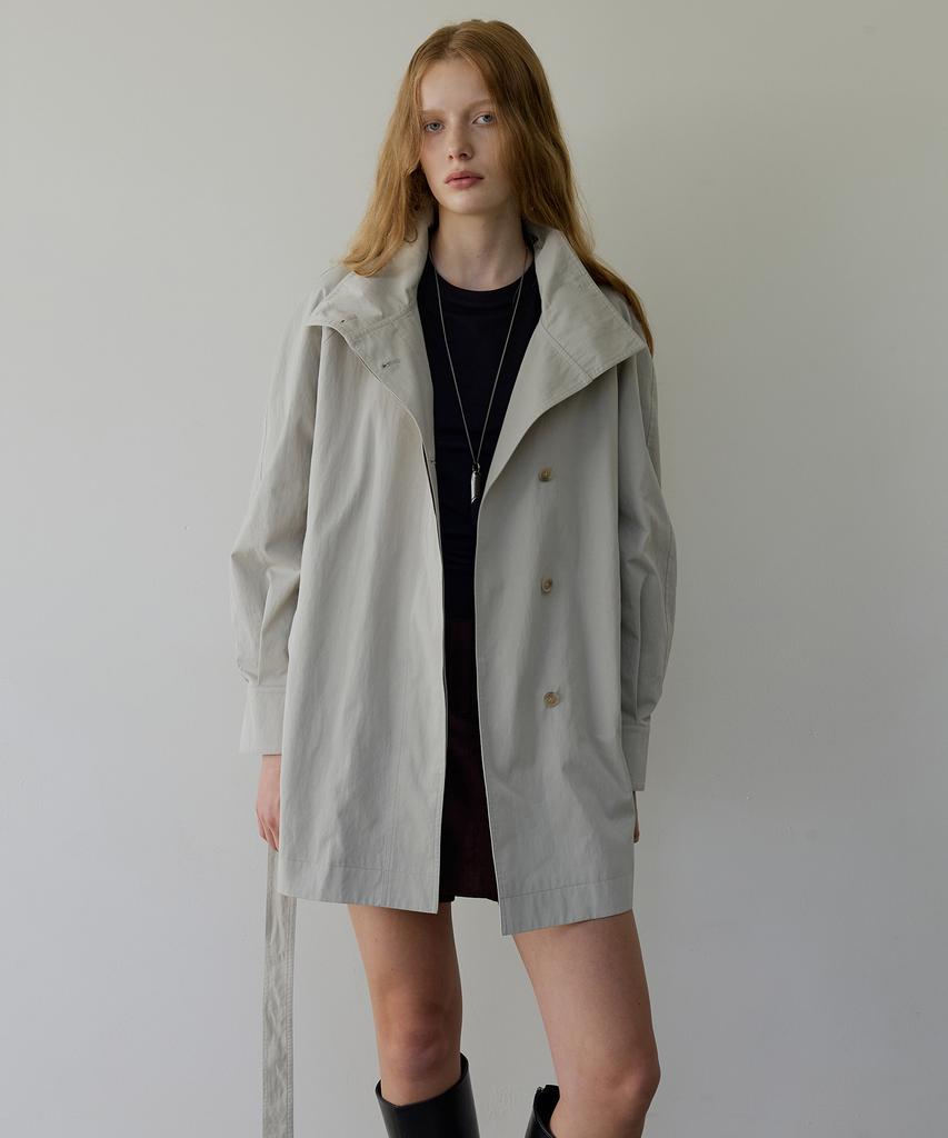 ARTID Belted Trench Half Coat_Grey Beige