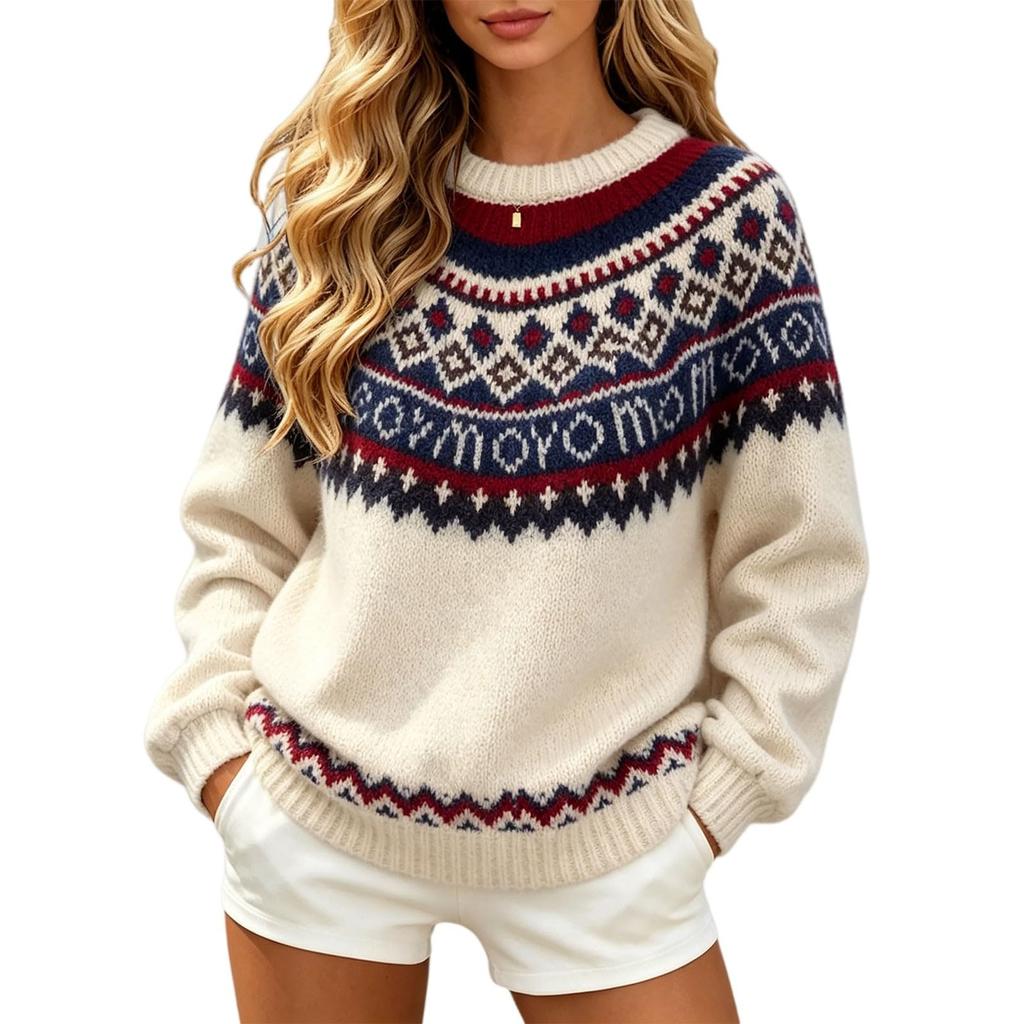 Cardigan a Maglia Retro da Donna Girocollo Vestibilità Larga Maglione per Uso Casual