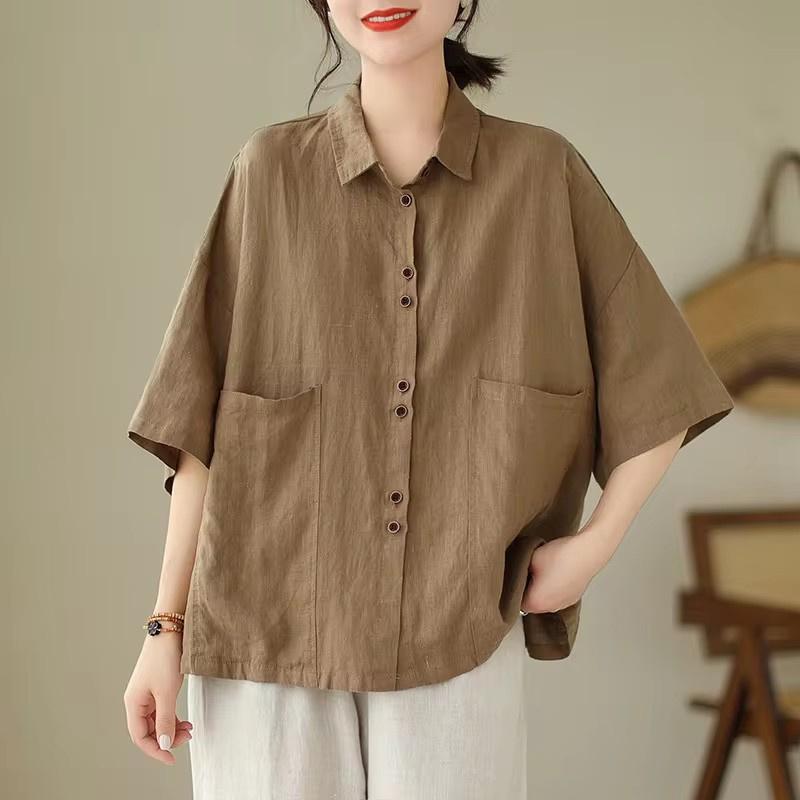 Summer Short-Sleeved Shirt Women Fashion Korean Casual Solid Color Shirts Women Loose Blouse Female T-Shirt Top