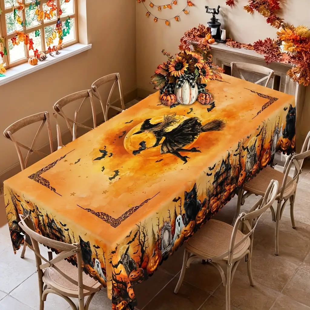 Jmg Household Supplies Unisex Halloween Themed Witch Rectangle Tablecloth For Tables Decor Holiday Reusable Family Dinner Table Cloth Halloween Decorations