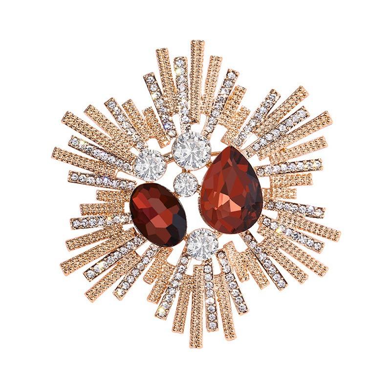European and American Retro Alloy Diamond-studded Flower Brooch Fashionable Large Flower for Formal Dress
