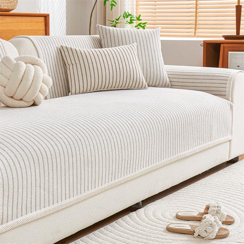 1PC Chenille White Strips Sofa Towel for Living Room Non Slip Sofa Cover Four Seasons Universal Couch Cushion Seat Pad