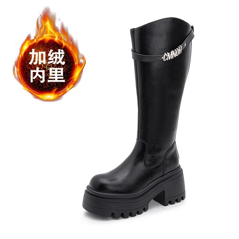 

Женские сапоги-рыцари 2025 новые осенне-зимние на толстом каблуке, на толстой подошве, бархатные теплые женские сапоги, популярные ботильоны на небольшой платформе 33