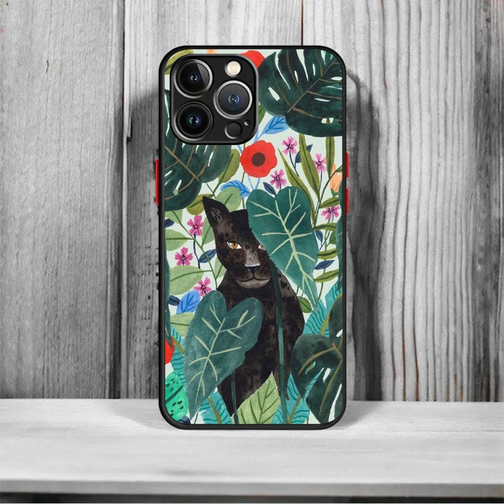 Tropical Jungle Print Leopard Sloth Shockproof For iPhone X XR XS 11 12 13 14 15 16 pro Mini MAX transparent Matte Phone Case