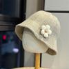 Flower Knitted Versatile Bucket Hat Women Autumn and Winter Show Washbasin Hat Big Head Circumference Warm Bucket Hat Tide