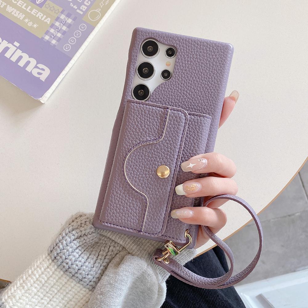 For Samsung Galaxy S25 Ultra Case Mirror Design PU Leather Back Cover with Card Slots,Wrist Strap