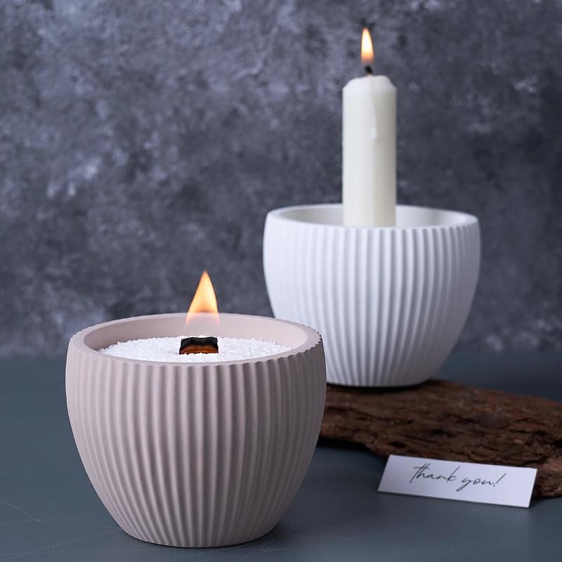 Round Stripe Candle Cup Silicone Mold DIY Candlestick Concrete Casting Molds Plaster Resin Flowerpot Craft Making Home Decor