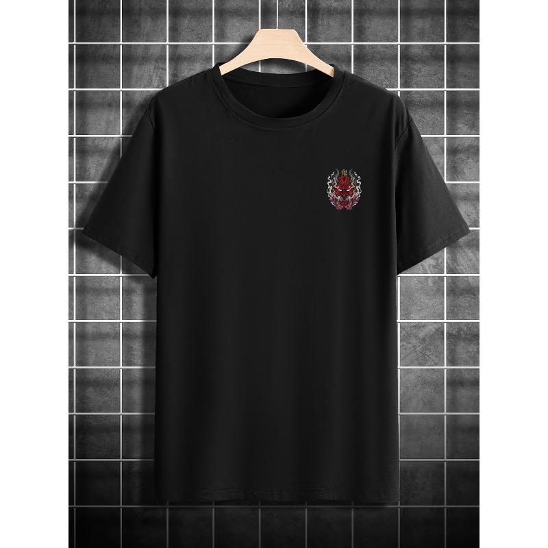 Men's Casual Graphic Print Short Sleeve T-Shirt,Regular Fit Summer Streetwear Top, Street Style Shirt, Stylized Face Design, Striking Contrast Design