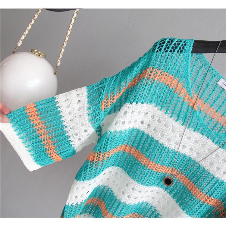 Women's Knitted Shirt Summer Sunscreen Air Conditioning Shirt Summer Women's Loose Retro Style Bottom Shirt Women