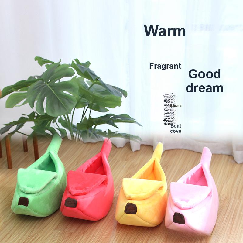 Winter Pet Banana Shape Warm Cat Bed Dog House Semi-Enclosed Pet House Hamster Bed Sleeping Mat