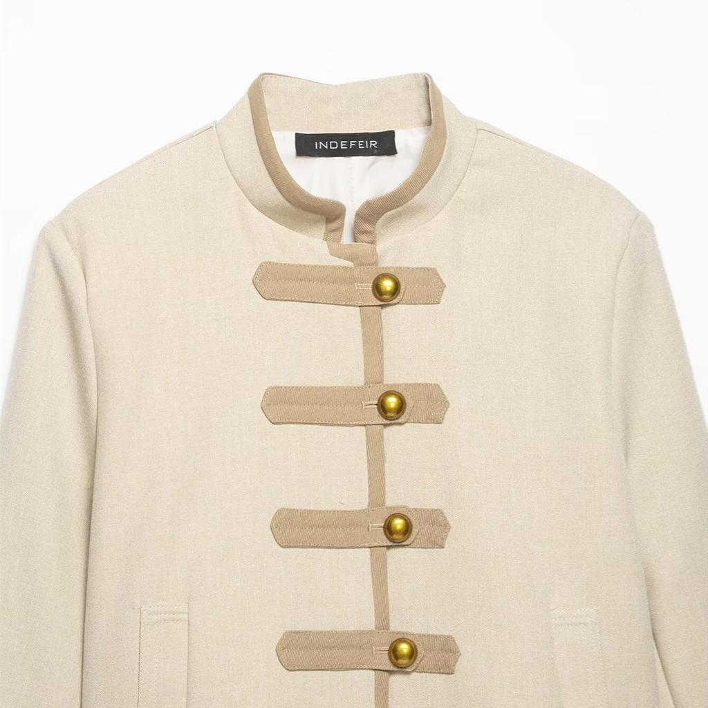 New, European and American fashion stand-up collar buckle jacket 8917101