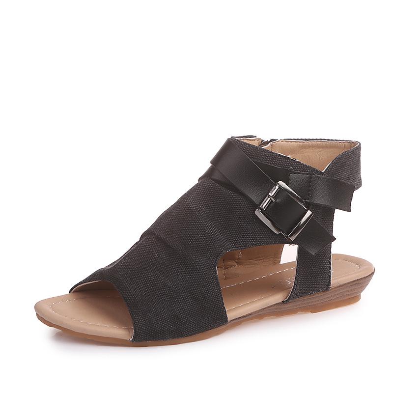 2021 Summer Plus Size Canvas Flat Sandals for Women - European & American Style 35 чёрный