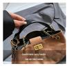 Brown Korean Style Quilted Suede Tote Bag with Adjustable Chain Strap
