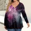 Women's Plus Size Shirt Long Sleeve  Print Top Pleated Casual V-Neck Top