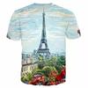 Novelty France Paris Eiffel Tower 3D Graphic Tees Y2k Men Women Short Sleeve Street Tshirt Kids Casual Oversized Tops Clothing