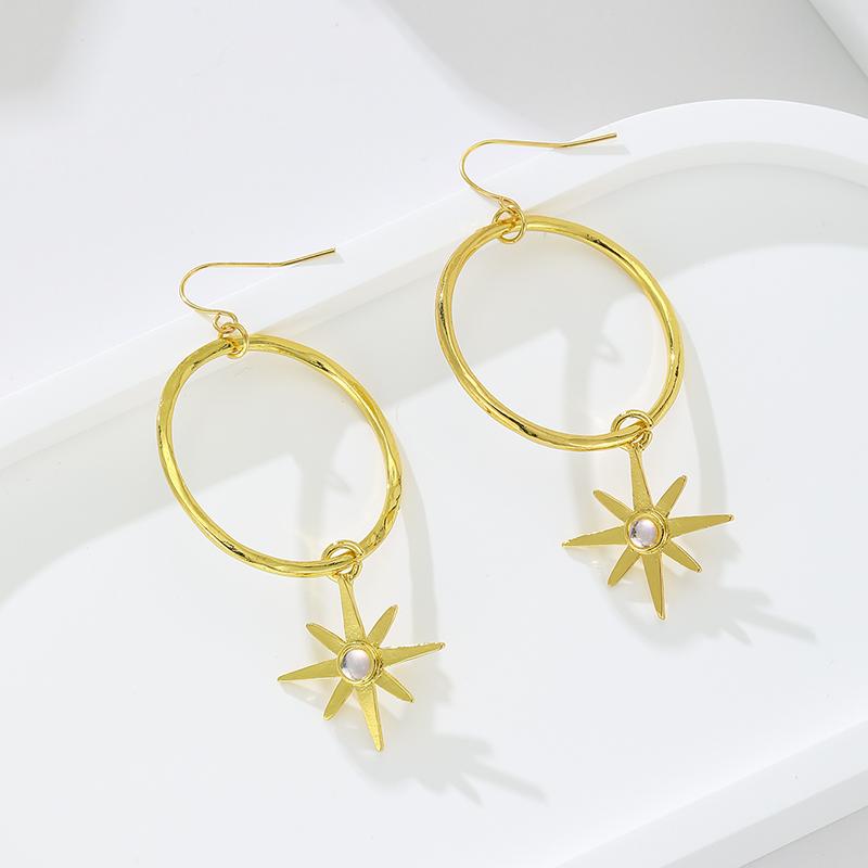 

Vintage Gold Color Unique Design Circle Star Pendant Earrings, Women s Fashion Trend Holiday Accessories Gift