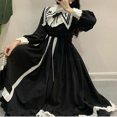 Japanese Lolita Dress Women Gothic Kawaii Midi Dress Female Lace-Up Ruffles Vintage Sweet Korean Dress New Women's Autumn Dress