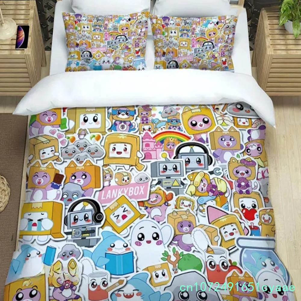 3D Printed Cartoon L-Lankybox Bedding Sets Foxy Boxy Quilt Cover And Pillowcases Cute Duvet Cover For Children Boys Girls