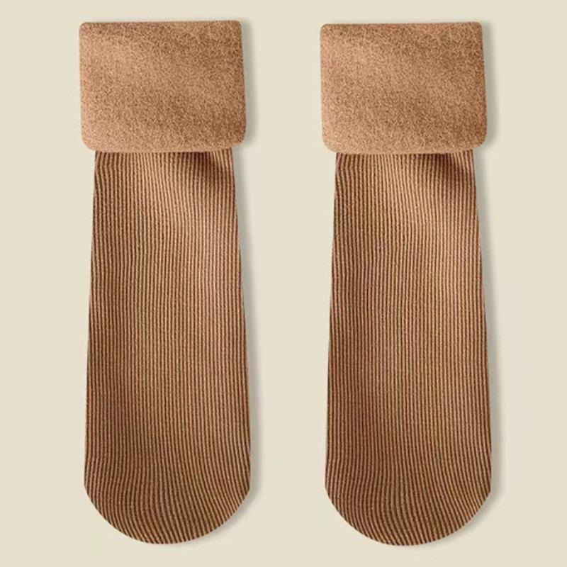 

Winter Thicken Thermal Plush Soft Home Snow Boots Floor Socks Women s Casual Harajuku Solid Color Simple Style Middle Tube Socks One Size света кофе