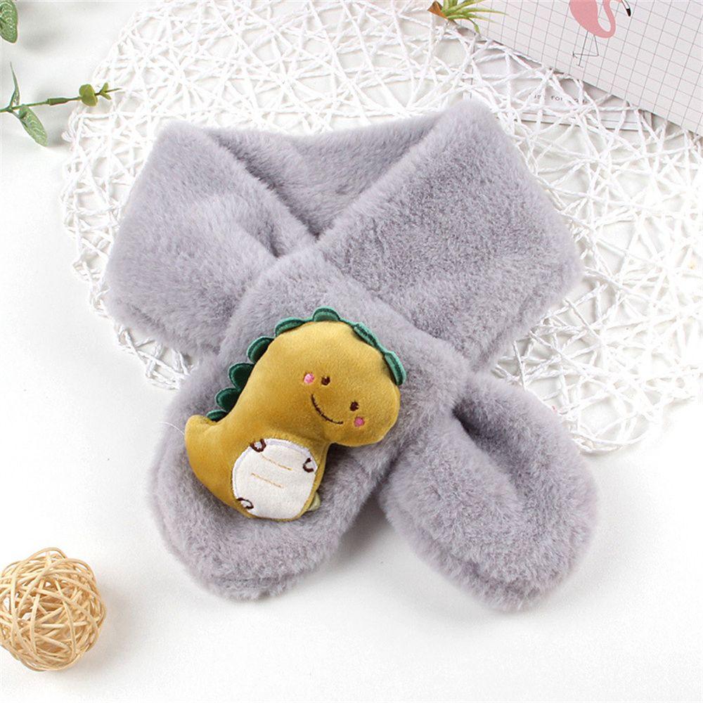 

Детский красочный осенне-зимний шарф, меховой плюшевый однотонный шарф, шарф с маленьким динозавром серый