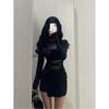 Elegant Sheer Mesh Bodycon Dress Women 2025 Long Sleeve Round Neck Short Skirt Sexy Chic Office To Night Out