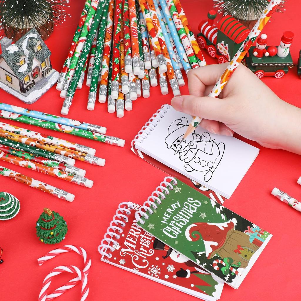 Christmas Pencils with Eraser, 48pcs Xmas Themed Pencil with Santa Claus, Elk, Christmas Tree and Snowflake for Kids Children Christmas Party