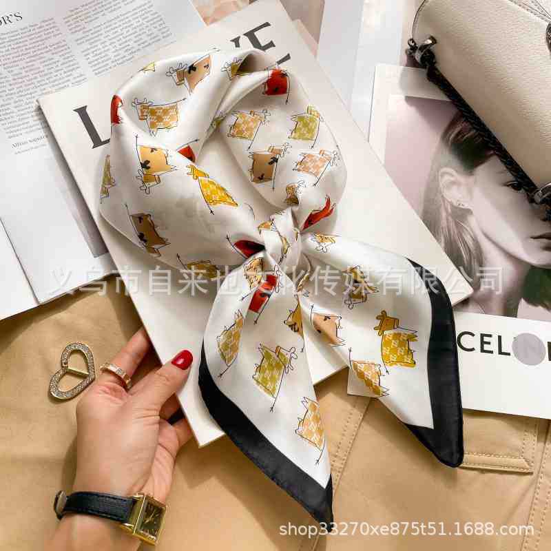 Vielseitiger Mode-Blumen-71 Imitation Seide Quadratisches Tuch Schal High-End Polka-Dot Hals Seidenschal Raute Frühling