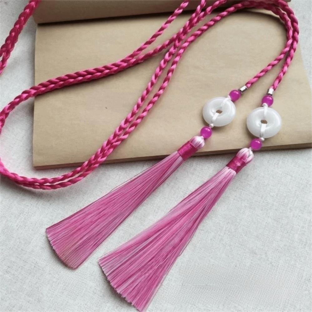 Retro Handwoven Hanfu Waist Tie Belt Chinese Style Traditional Tassel Waist Cord Ping An Pendant Waist Rope for Men Women