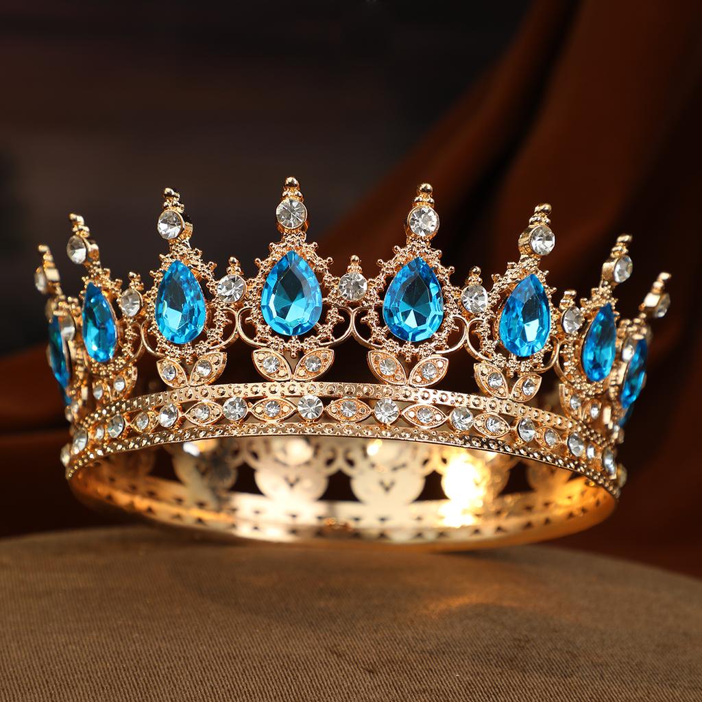 Barock Kristall Runde Diadem und Kronen Stirnband für Damen Party Abschlussball Diadem Braut Hochzeit Haar Accessoires Schmuck Krone Diadem
