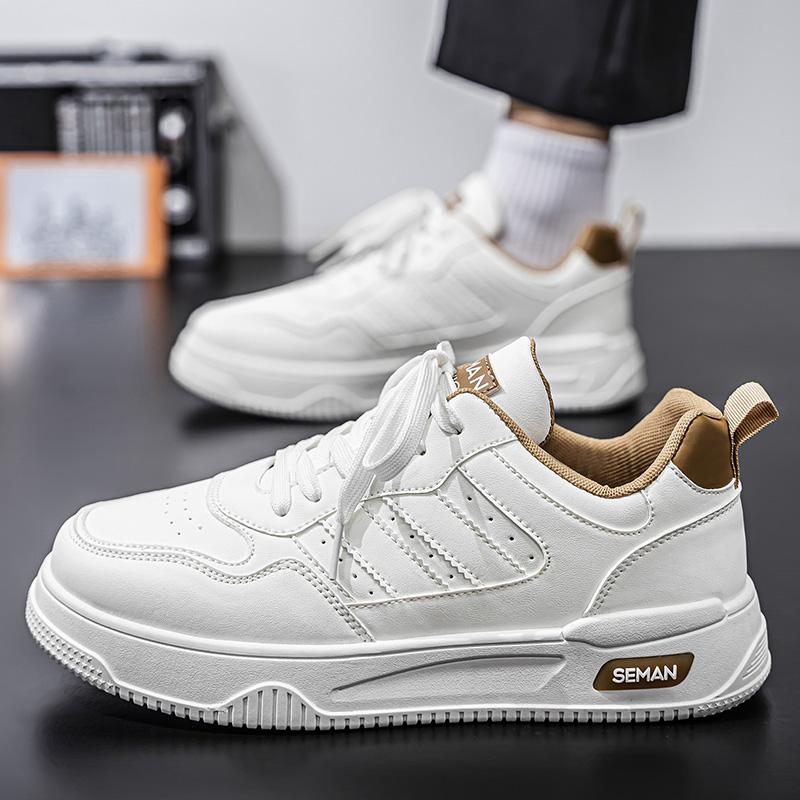 Leather Sneakers Men Trend Casual Skateboard Shoes Thick Soles Platform Factory Direct Sales