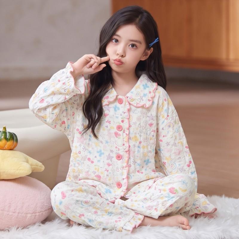 Girls Pajama Set Long Sleeve Cloud Cotton Cartoon Print Sleepwear Ages 8 Kids Home Wear