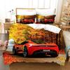 Sportwagen Bettbezug 3D Rennwagen Bedrucktes Bettwäscheset Queen King Size mit Zwei Kissenbezügen Herren Cool Polyester Für Bettdeckenbezug