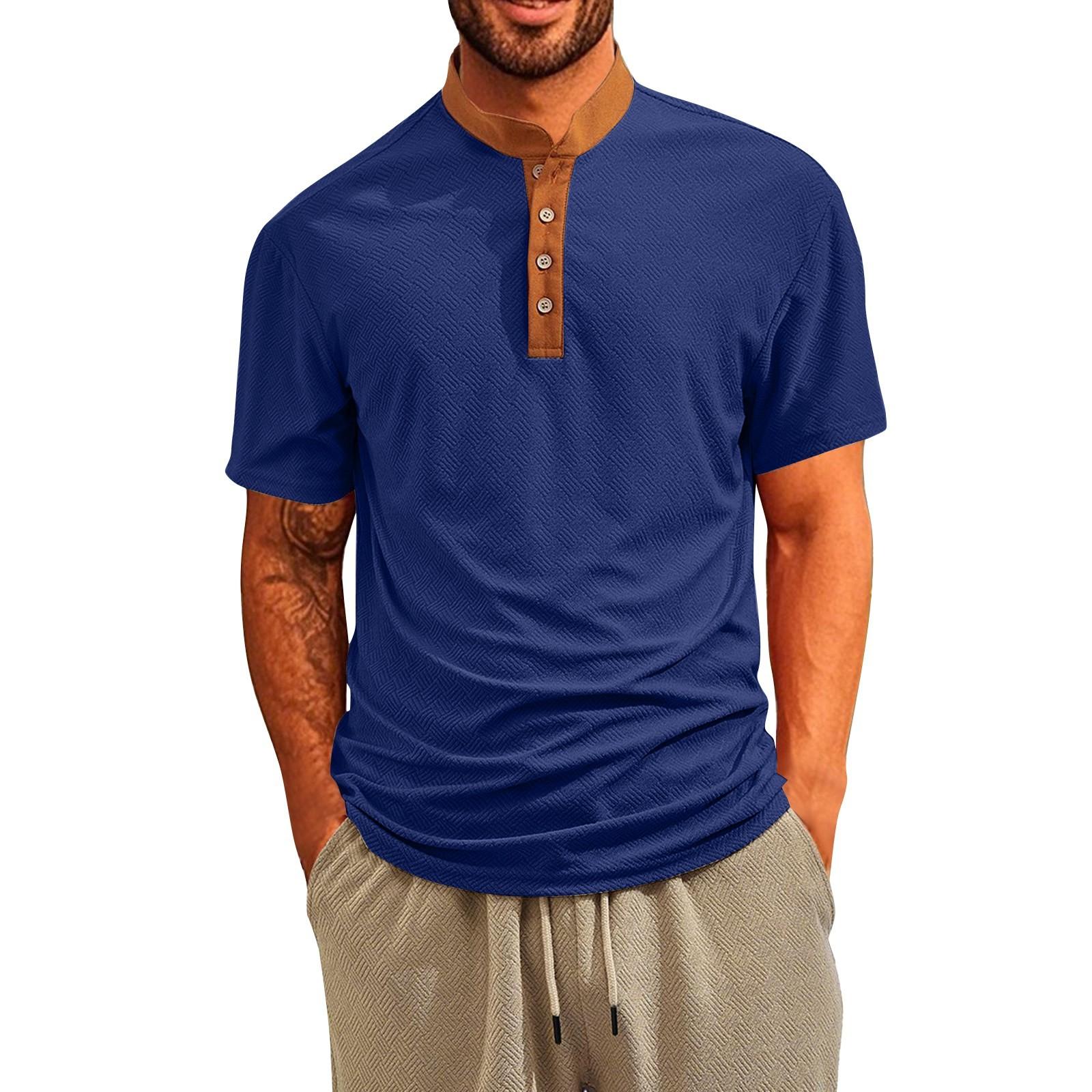 

Мужская летняя рубашка свободного покроя с коротким рукавом из дышащего материала с пуговицами для полотенец XL тёмно-синий