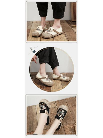 2025 Handmade Women's Old Beijing Embroidered Cloth Shoes with Soft Sole & Hemp Edge, Ethnic Low-Cut Style