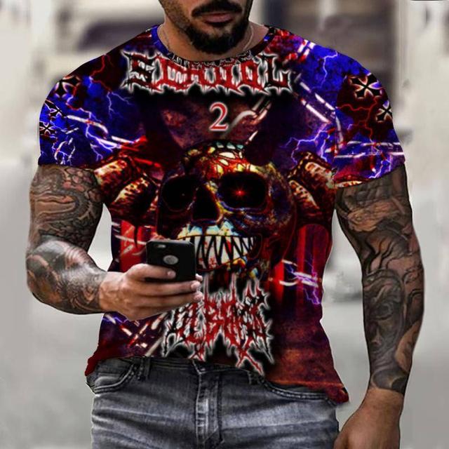 3D Printing T-Shirt Demon Weird Top Street Men's T-Shirt Skull O Neck Fashion Men's Top Short Sleeve Summer Men T-Shirt