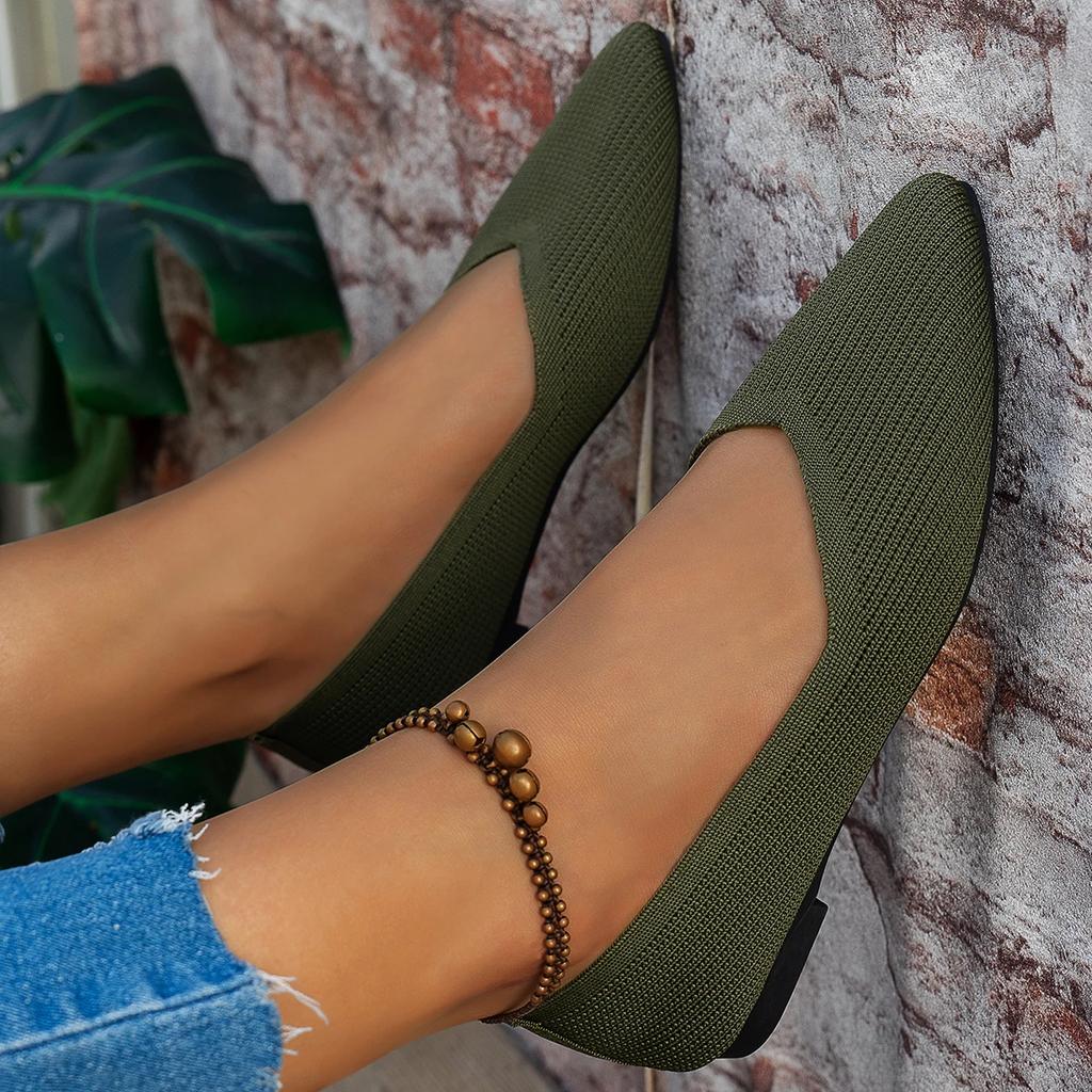Spring and Autumn Flat Shoes Fashion Leisure Women's Flat Shoes Pointed Knitting Elastic Comfortable Boutique Shoes