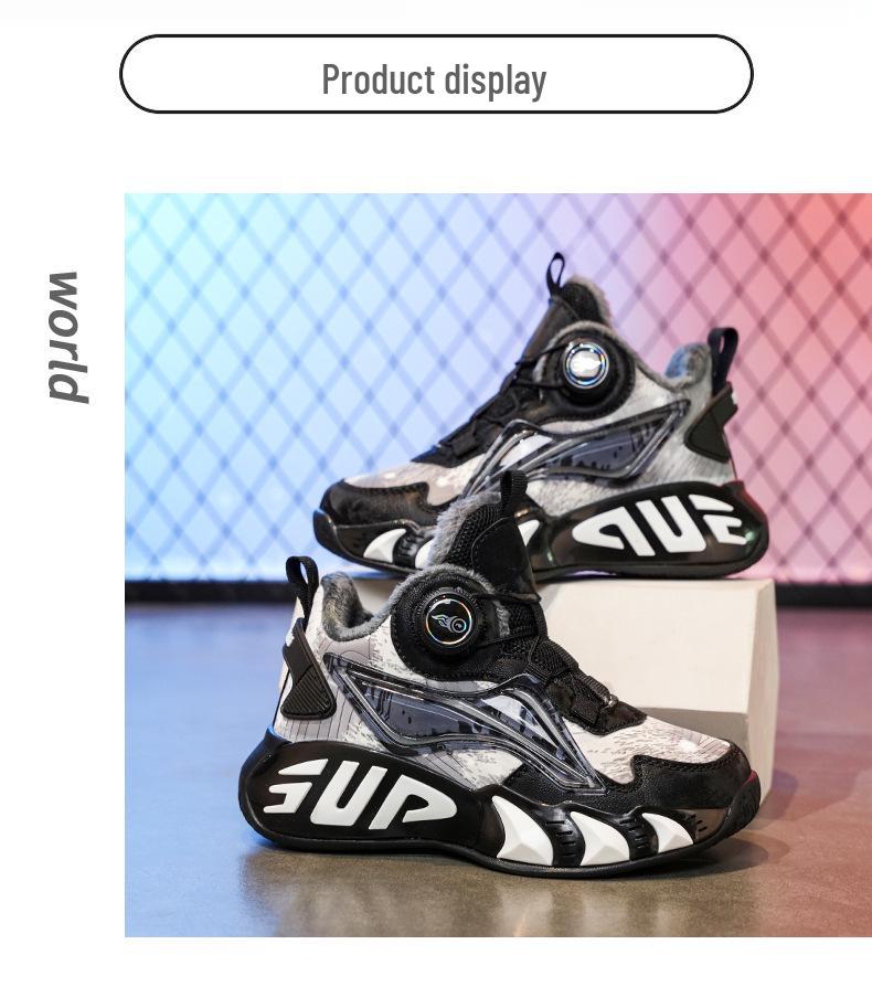 Boys' 2025 Winter Plus Velvet Warm Non-Slip Basketball Sneakers for Kids