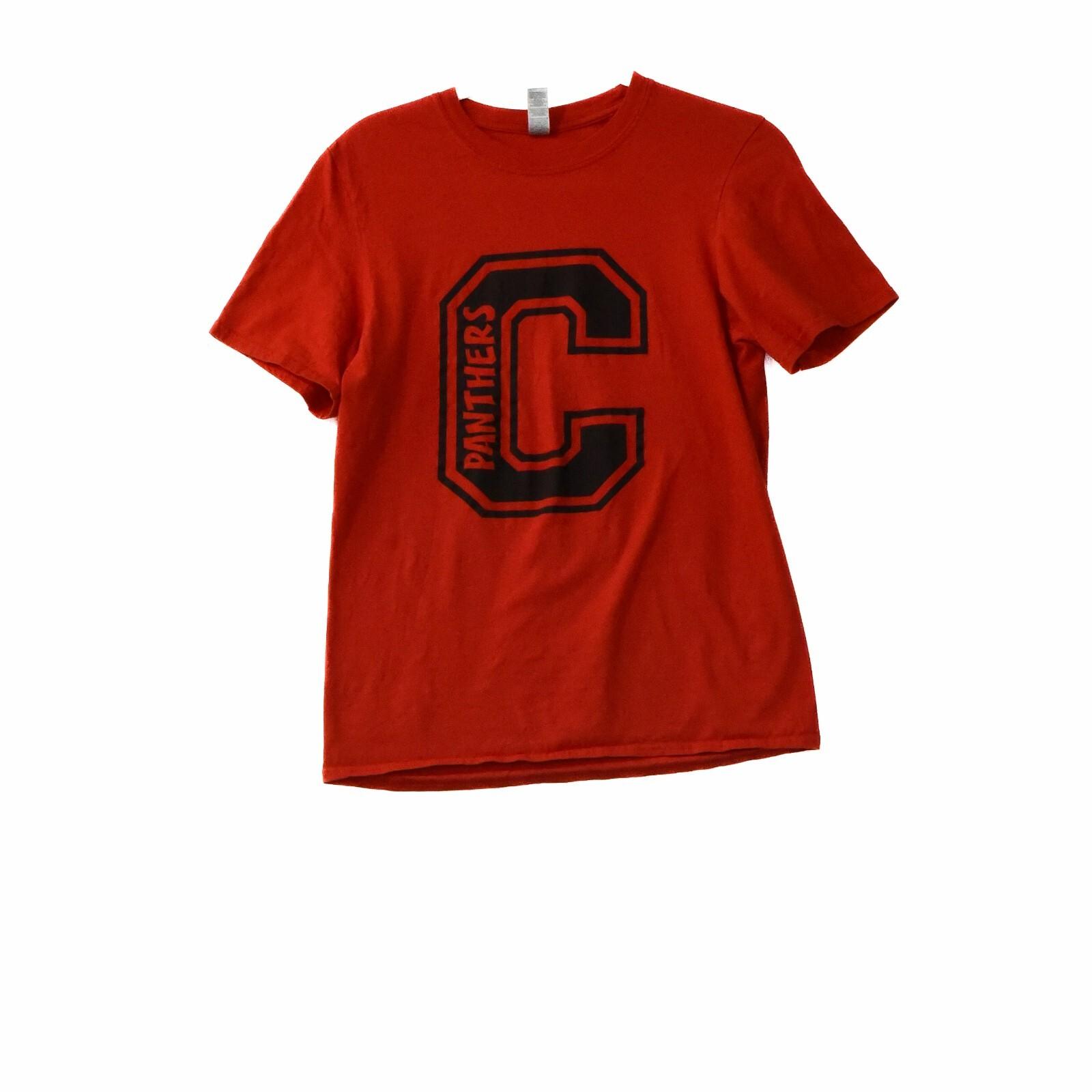 Gildan Mens Red T-Shirt C Panthers Print Cotton Round Neck Short Sleeve Size S XXXL