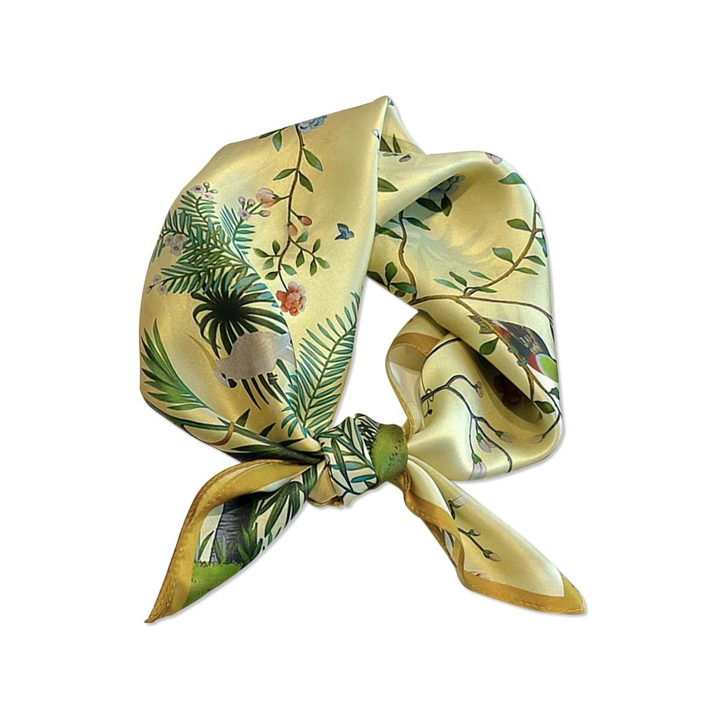 LumiSyne Satin Silk Small Square Floral and Tree Cute Breathable and Decorative Square Neck Hair Bandage Women's Scarf, Scarf, 53x53cm, Nature-Themed